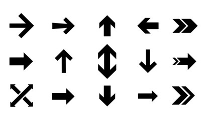 A collection of various black arrow symbols is pointing in different