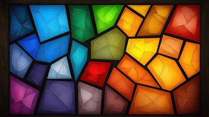 Abstract Colorful Stained Glass Mosaic with Dark Wood Frame