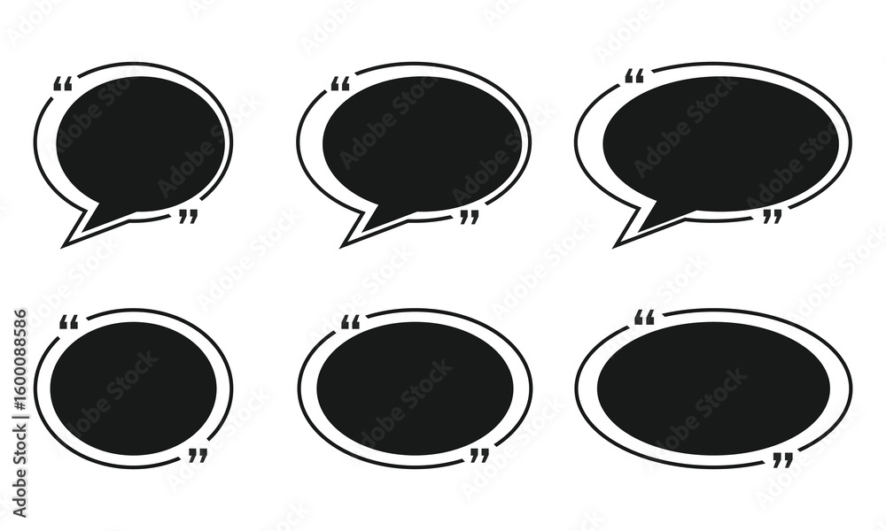Fototapete black and white speech bubbles and quotation marks with different shapes on a white background