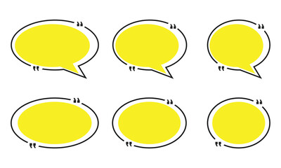 Quote box frame set, Yellow speech bubbles isolated vector set. Chat bubble in yellow, Speech bubble sign and symbol, Quote box icon.
