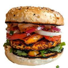 A Fresh Roasted Veggie Burger with Lettuce Tomato Isolated on Transparent Background