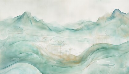 Serene Ancient Chinese Landscape Featuring Tranquil Pagodas And Nature