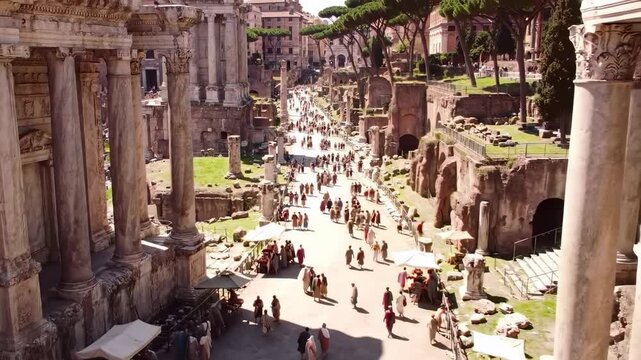 Ancient Roman Forum bustling with people