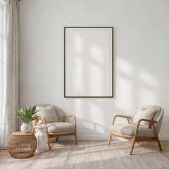 Elegant ISO A-Size Poster Frame Mockup Cozy Modern Living Room Interior with Natural Light