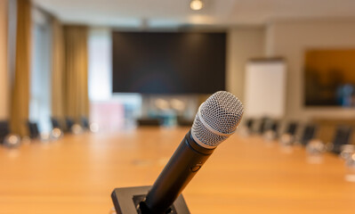 Close up of Microphone on stand in conference room