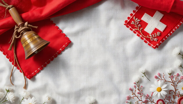Swiss National Day celebration with traditional items - Powered by Adobe