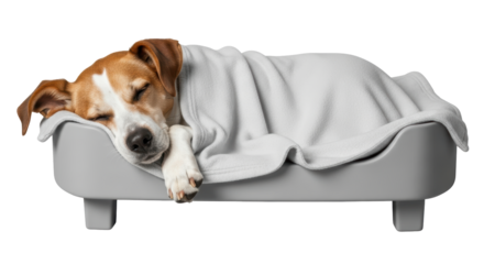 Isolated Dog Sleeping in a Bed with Blanket