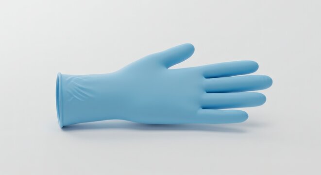 A disposable blue protective glove shown in a hand shape, symbolizing medical safety, hygiene, and sterile procedures.
