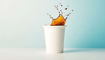 Dynamic Abstract Capture of Dark Coffee Exploding in White Disposable Cup, Artful Still Life Image