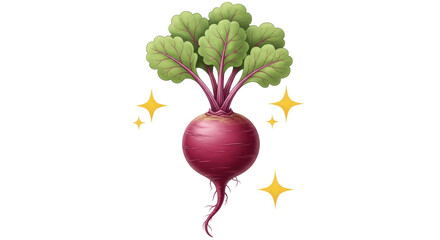 Isolated Beet Root with Leaves and Sparkles
