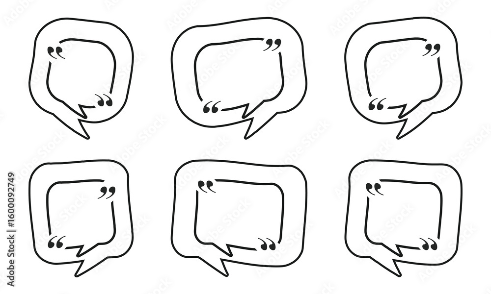 Fototapete collection of minimalist web icons featuring speech bubbles, quotation marks, and dialogue boxes for