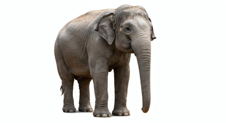 Obraz premium Gray elephant stands against a white background.