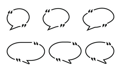 Set of blank white speech bubble in flat design, chatting box, message box icon. Balloon doodle style of thinking sign symbol. Quotation marks. Black quotes icons set. Eps 10.