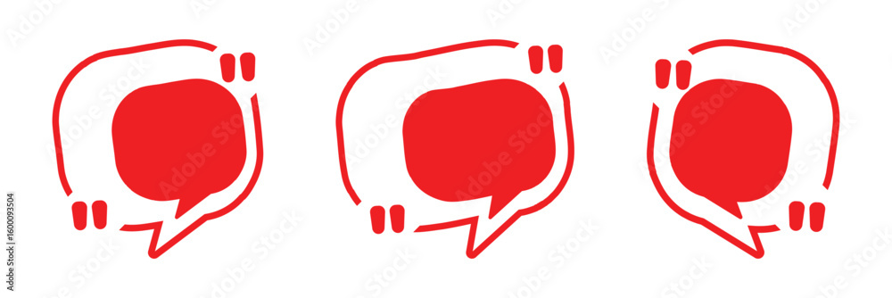 Fototapete collection of minimalist web icons featuring speech bubbles, quotation marks, and dialogue boxes for