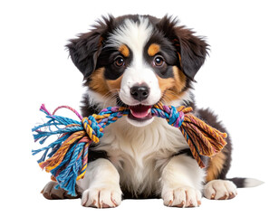 Australian Shepherd Puppy Playing with Rope Toy, Transparent PNG