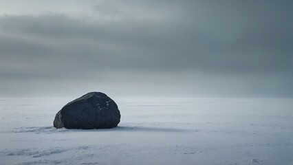 Minimal Winter Scene with Lone Rock