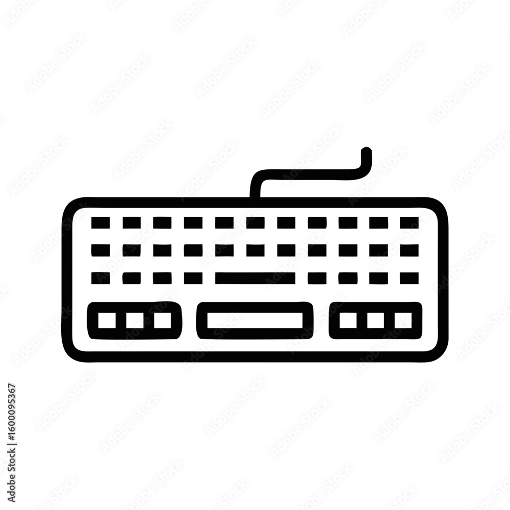 Fototapete A simple black and white outline icon of a computer keyboard with a wire