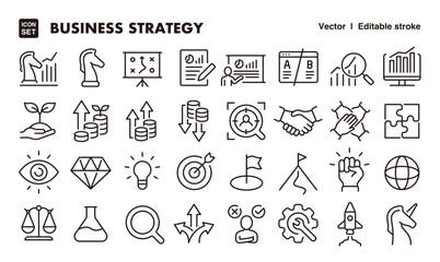 Business strategy line icon set. Vector editable stroke icon.