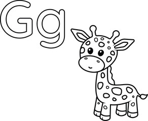 Alphabet coloring page letter G with giraffe