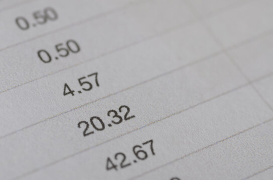 Close-Up of Ascending Financial Data on Printed Spreadsheet