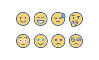 Fototapeta premium Flat emoji set featuring various facial expressions and emotions