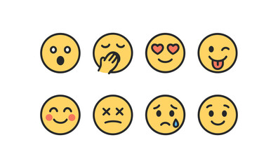 Naklejka premium Set of cute linear emoji icons showing various emotions and expressions