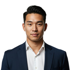 Confident asian businessman posing for portrait in a stylish suit with transparent background