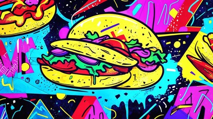 Vibrant 1980s Taco and Burrito Food Truck Flyer