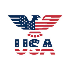 Stylized American Eagle and U S A Text with Stars and Stripes Design isolated on a transparent background