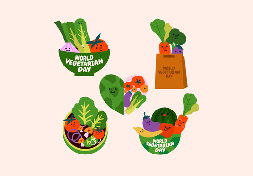 Cream Flat Design World Vegan Day Asset Illustration