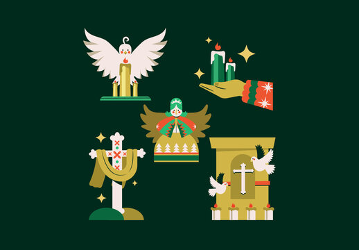 Green Flat Design All Saints' Day Asset Illustration