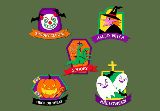 Green Collage Halloween Badge Asset Illustration