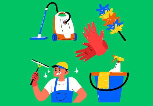 Green Hand Drawn Cleaning Service Asset Illustration