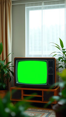 Tv screen blank mockup old vintage tv screen green screen use key light effect Vintage Television Se