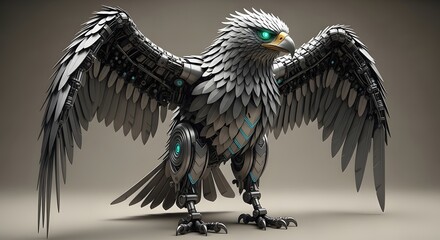 Futuristic Mechanical Eagle with Sleek Technology and Impressive Detail, Symbolizing Strength and Innovation