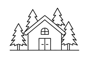 Fototapeta premium Outline Of A Winter Cabin With Snow Covered Roof