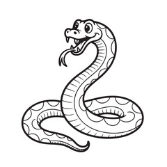 Playful Snake Cartoon Illustration with Tongue Out, Ideal for Children's Books and Educational Materials, Black and White Outline