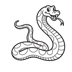 Fototapeta premium Cartoon Snake Illustration Curled Up with a Pleased Expression and for Kids' Coloring Books and Wildlife Education
