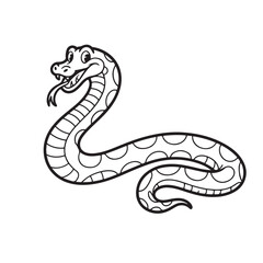 Fototapeta premium Cartoon Snake with Protruding Tongue Curled Upward Black and White Line Art Reptile Vector Image Serpentine Creature Design Illustration