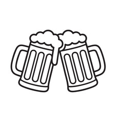 Cheers to Good Times Two Beer Mugs Clinking Together Symbolizing Celebration and Friendship A Simple Black and White Line Art