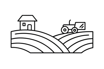 Obraz premium Minimal Line Drawing Of A Farm Landscape With Tractor