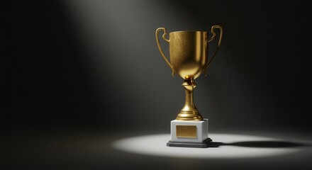 Golden Trophy on Podium with Glowing Lights – Cinematic Award Ceremony in 8K