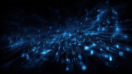 Obraz premium Dynamic Digital Data Stream Abstract with Binary Numbers for Technology and Cybersecurity Concepts in Dark Blue Background