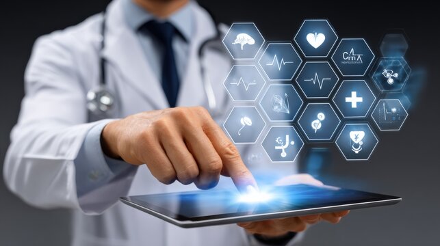 Advanced healthcare technology concept with doctor using digital tablet  - Powered by Adobe