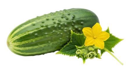 Isolated Cucumber with Flower and Leaves