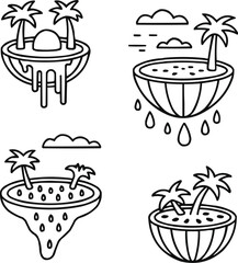 Floating Watermelon Island Icons  Surreal Fruit World Line Art Collection