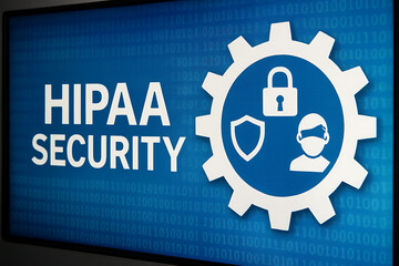 Digital visualization of HIPAA Security protocol enforcement with glowing circular interface, lock and medical icons, symbolizing cybersecurity in healthcare and data protection compliance
