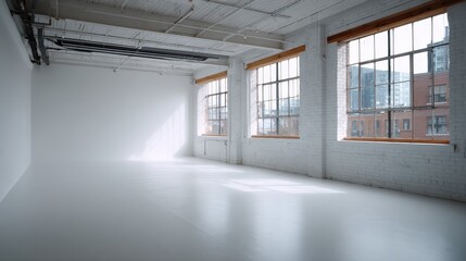 A Spacious and Bright Empty Studio with Large Windows