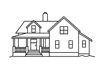Clean Line Drawing Of A Farmhouse With Front Steps And Porch