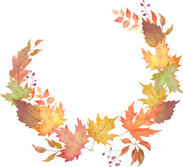 Watercolor floral wreath with berries, maple leaves. Autumn background. For greeting cards, invitations. vector EPS.